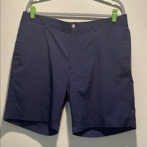 Peter Millar Navy Blue Puckered Lightweight Flat Front Shorts
